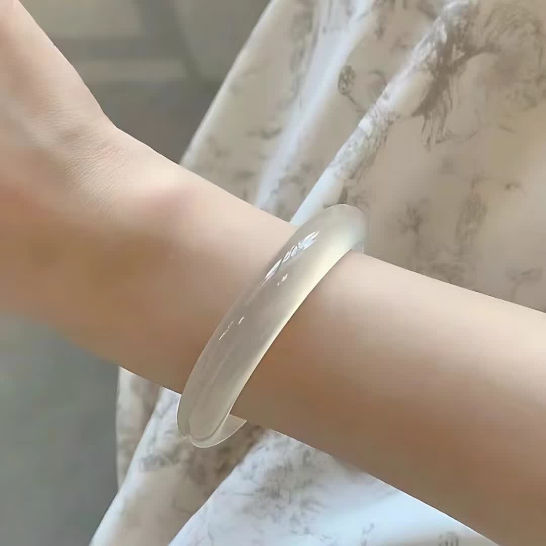 高冰透白月光荔枝冻手镯新中式国风玉髓镯子轻奢情侣老婆妈妈礼物 圈口64-65mm