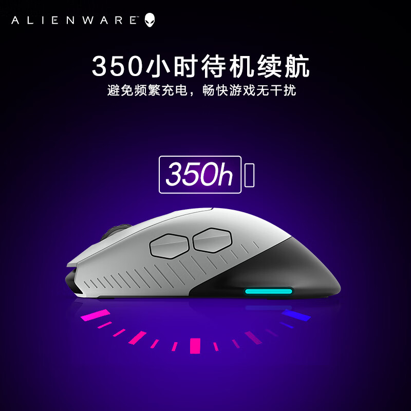 外星人(Alienware)AW610M 游戏鼠标 家用双模2.4G无线充电电竞鼠标 人体工学机械宏无线rgb高端外设 白色