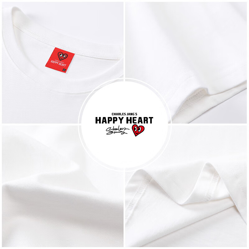 查尔斯桃心【吴磊同款】短袖t恤男款夏季爱心2025新款情侣刺绣纯棉多彩 本白 S
