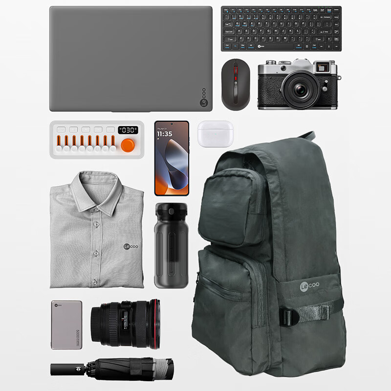 联想来酷Lecoo 笔记本双肩电脑包水洗尼龙 适用联想小米华为苹果MacBook商务通勤出差学生书包 休闲双肩包B003 浅绿色