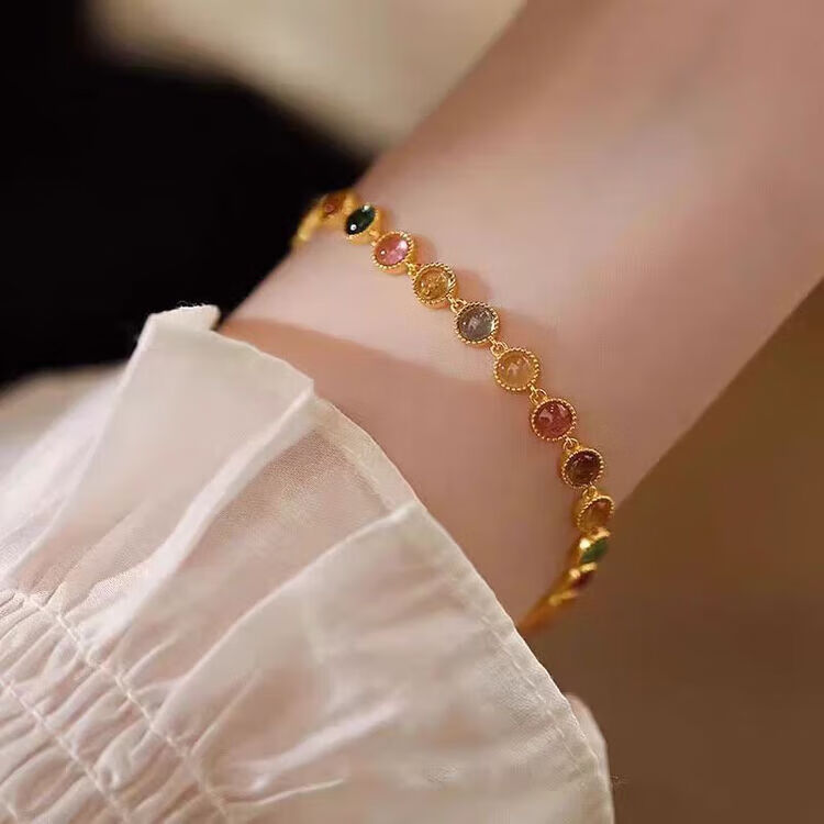OIDSG彩色碧玺水晶手链小众精致女款2024年新款国风复古闺蜜手饰品 主图款