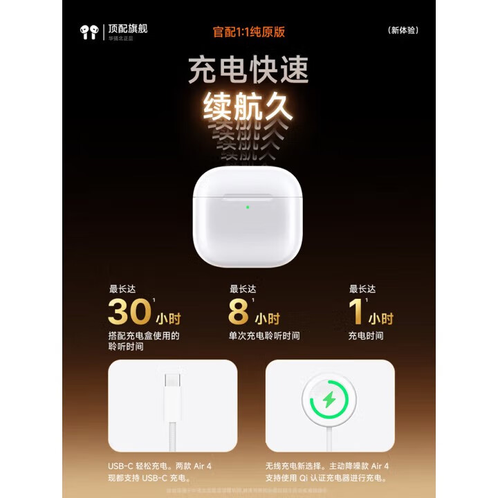 华强北顶配【降噪Air4代】适配苹果蓝牙耳机ANC主动降噪无线air4 16/15/14 【主动降噪版】 原版主动降噪+空间音頻+三真电量