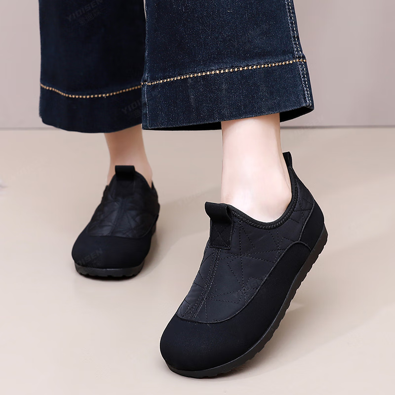 意迪森秋冬季加宽加绒加厚保暖一脚蹬防水防滑软底软面时尚女棉鞋妈妈鞋 咖啡色 加绒 【保暖防滑】 38 (240mm) 【正码正拍】