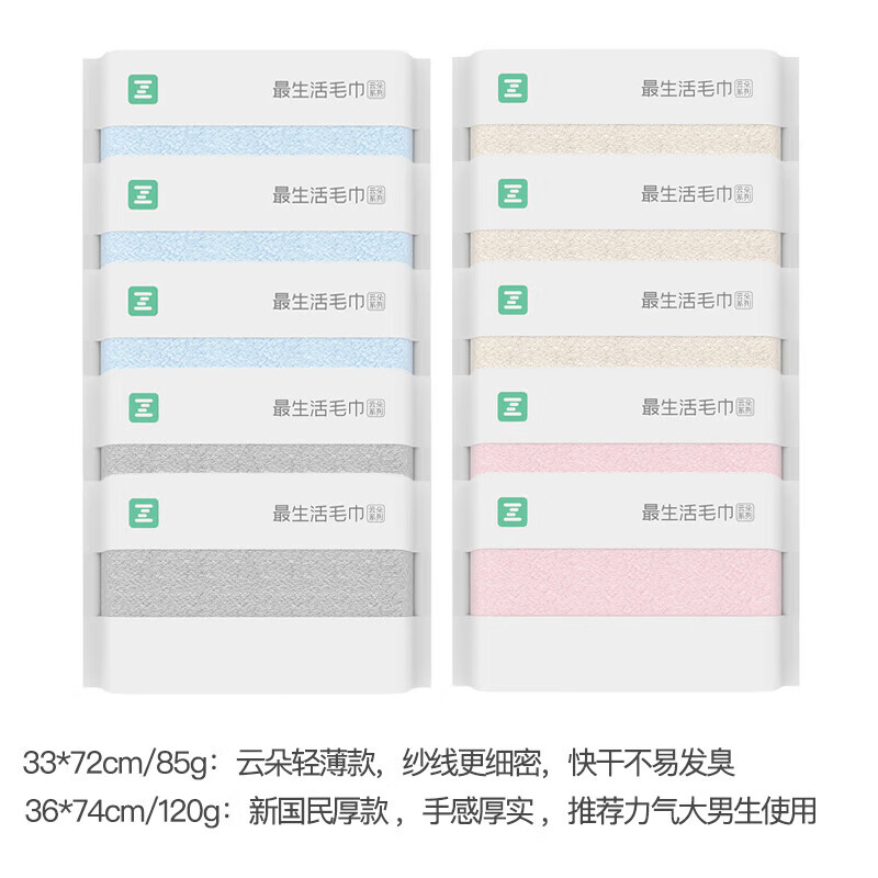 最生活（a-life）毛巾100%新疆A類全棉男女洗臉吸水不掉毛純棉家用抗菌速干 【10條】藍*3米*3粉2灰2 【100%純棉 嬰 1條 72x33cm