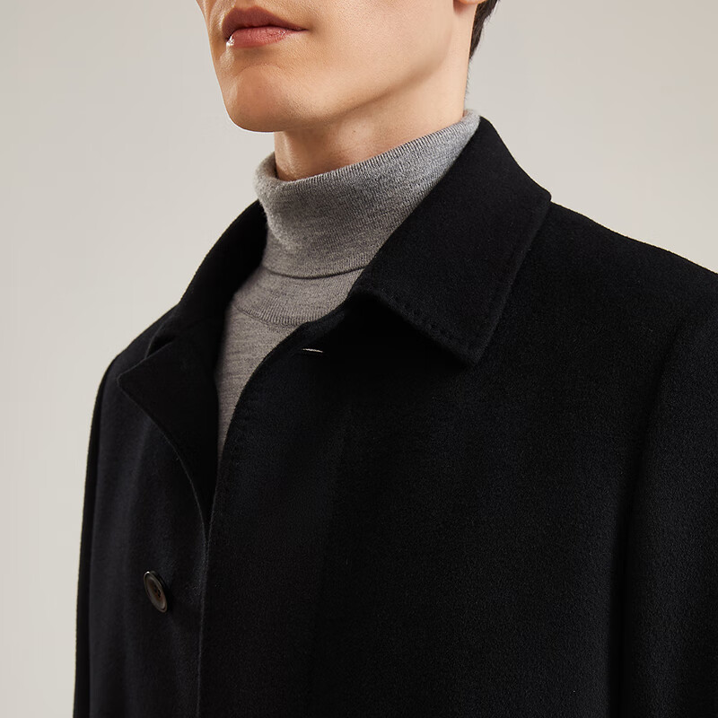 雅戈尔（YOUNGOR）【羊绒羊毛+鹅绒内胆】2025秋冬季男士大衣商务翻领保暖通勤外套 黑色VYSY015110AFY M 170/92A