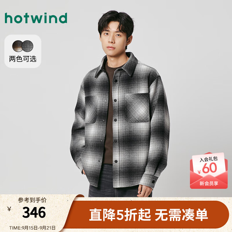 热风2025年冬季新款男士格纹休闲夹克 19黑白 M