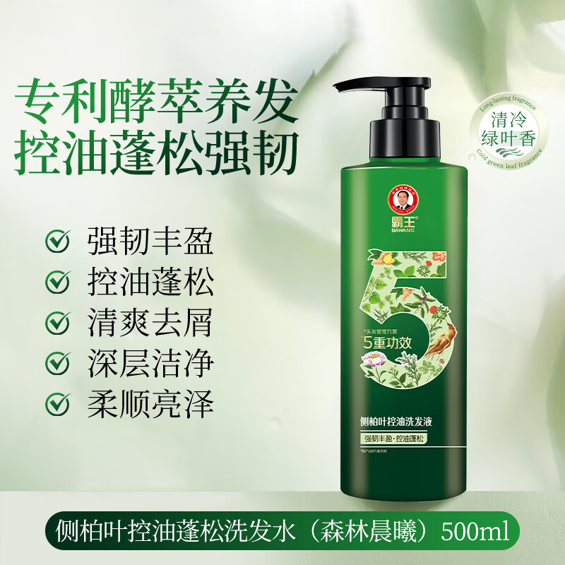 霸王强韧丰盈洗发水侧柏叶生姜洗发露防断发控油蓬松去屑洗发精 [强韧丰盈控油去屑]侧柏叶洗发水 500ml