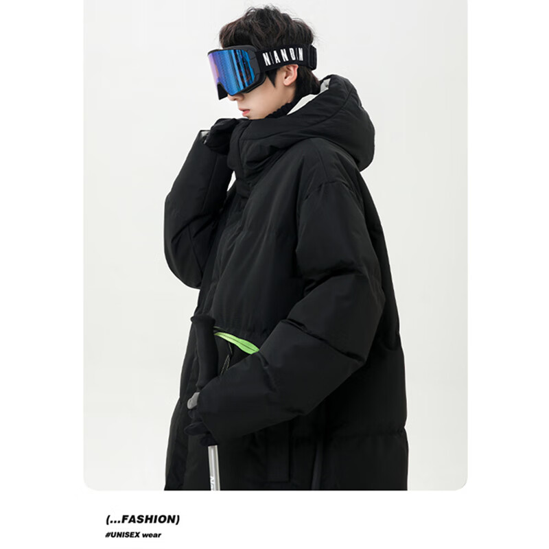 WHIM NASA防水防风棉衣男女中长款棉服冬季外套加厚棉袄羽面包绒服宽松大衣 黑色 XL （140-165斤）