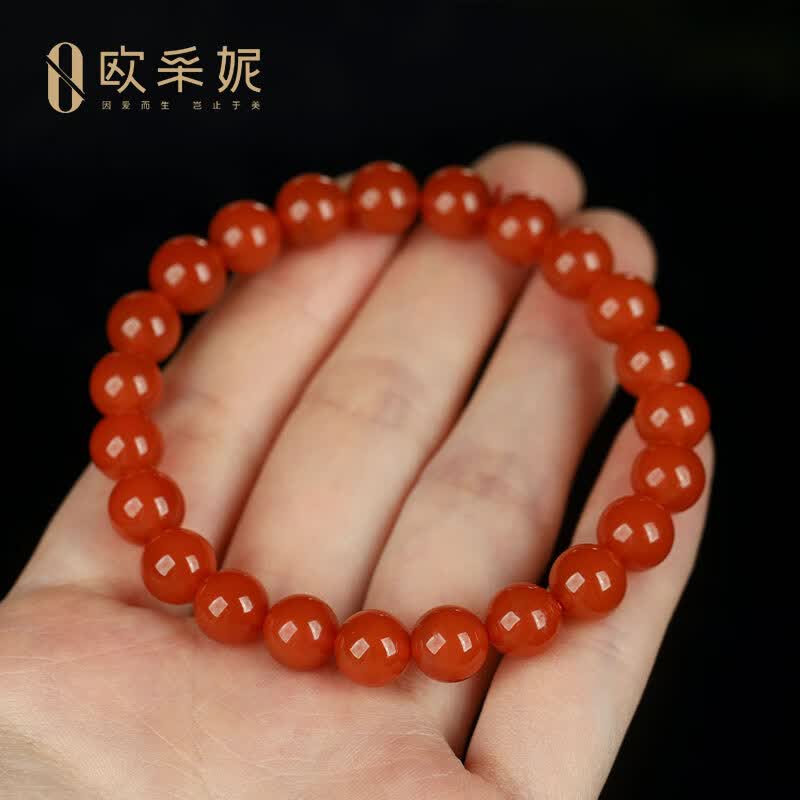欧采妮凉山南红手串收藏级玛瑙单圈手链佛珠冰红满色男女本命年礼物 8mm