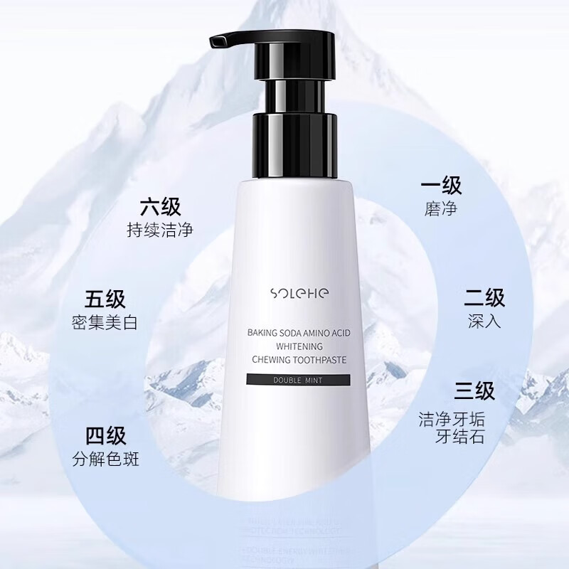 SOLEHE 和风雨美白牙膏男士小苏打牙膏清新口气去黄去口臭烟渍亮白牙提亮滋润*3 双重薄荷味220g