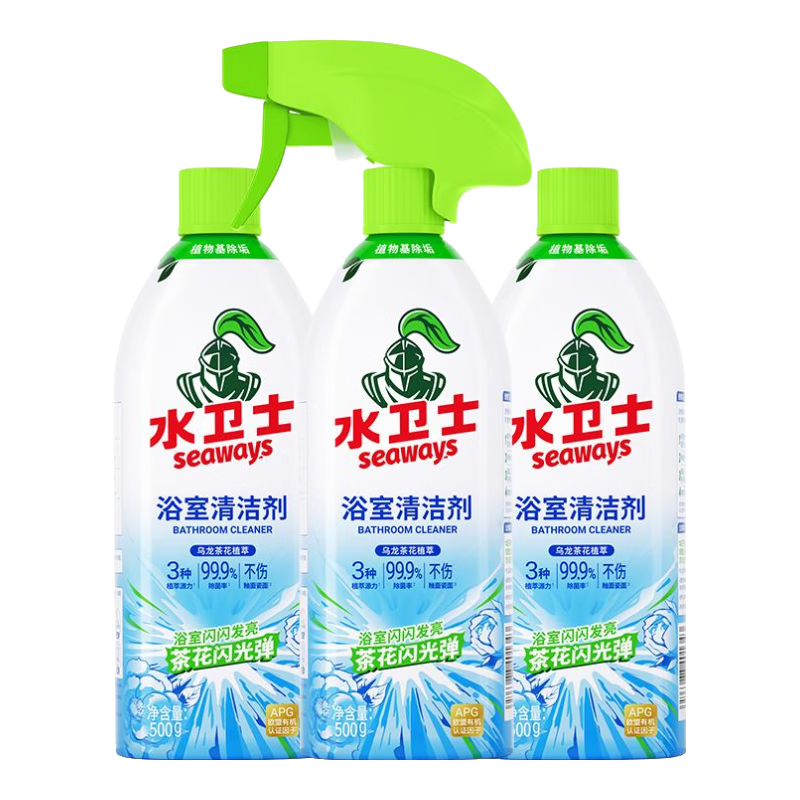 水卫士浴室清洁剂 玻璃清洁剂瓷砖浴缸水龙头花洒除水垢清洁剂除水卫仕 浴室清洁剂*500g*3瓶
