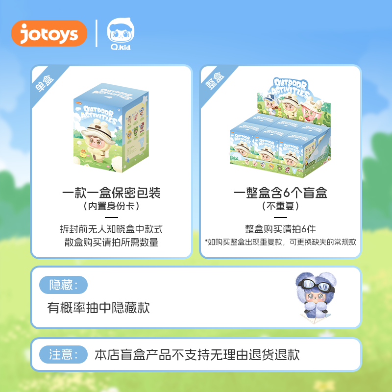 KKV正品JOTOYS奇偶潮乐Q宝今天出去玩系列盲盒毛绒挂件公仔 随机发1个(如需端盒数量拍6个) 拆封后不支持无理由退货退款