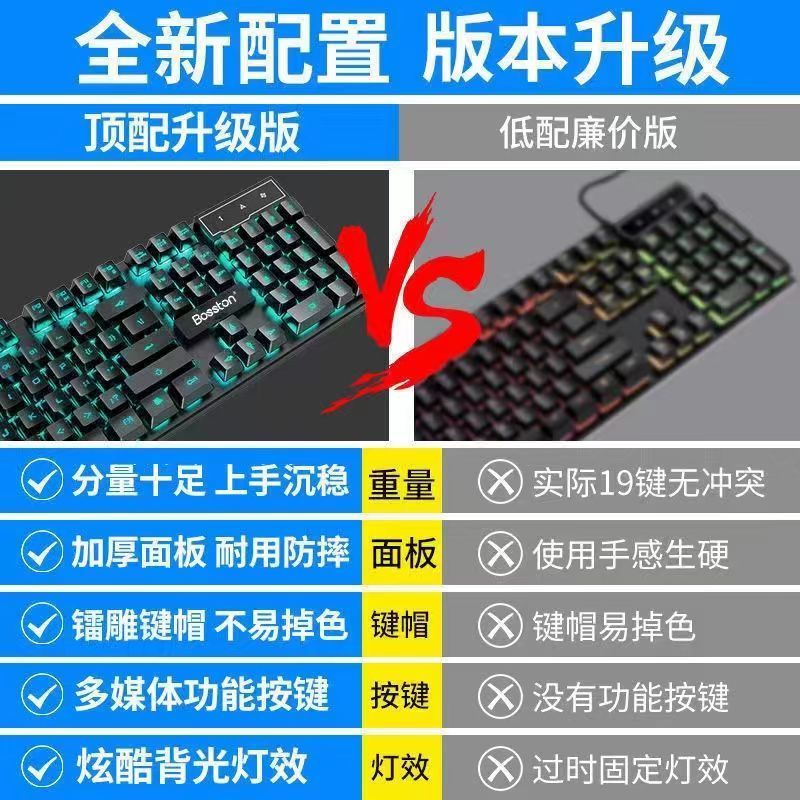 雷蛇适用机械手感有线静音键盘鼠标套装电脑笔记本通用游戏电竞外设三 白色无光键盘+电竞鼠标