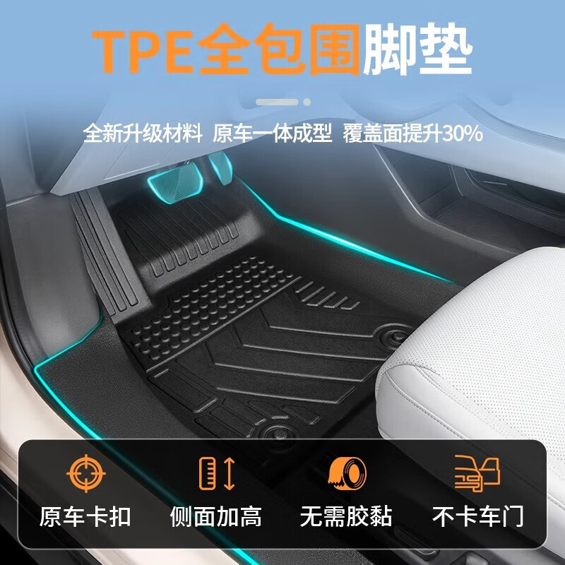 适用小鹏M03 MAX脚垫全包围2025款专用TPE汽车MONA M03改装饰配件 升级TPE包门槛脚垫+灰色星空毯