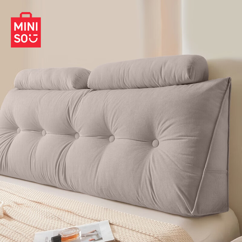 名创优品床头软包靠背靠枕床上沙发靠垫护腰榻榻米飘窗宿舍可拆洗2025新款 中灰【含头枕】雪尼绒材质 150cm*50cm*20cm 含枕芯
