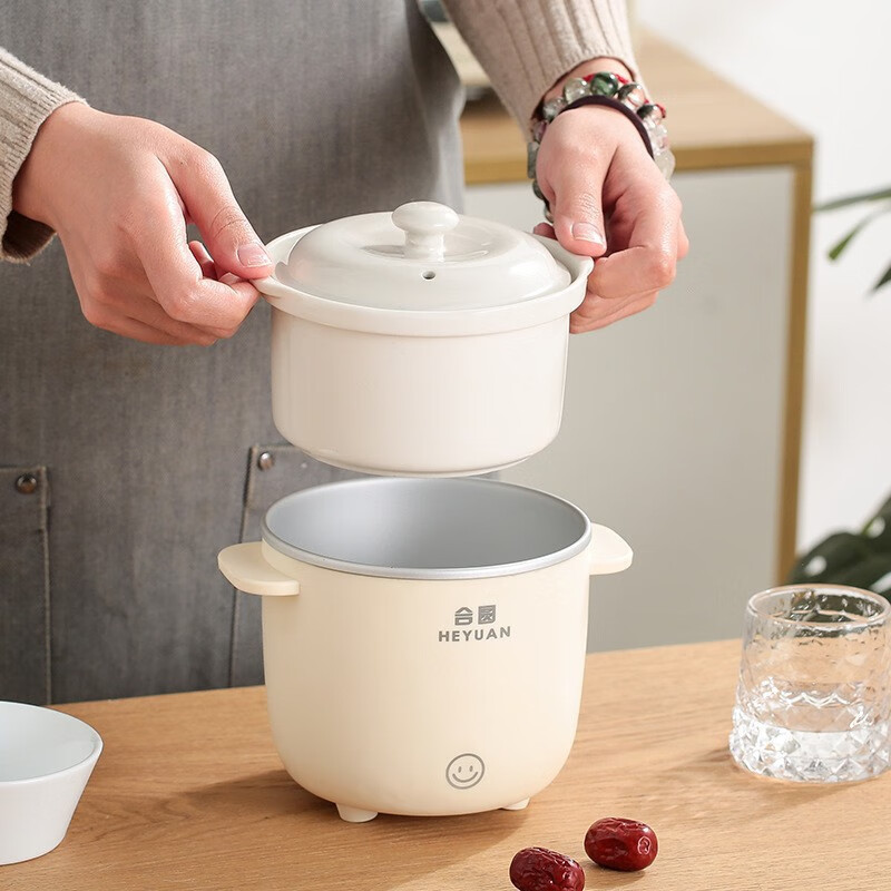 米栗熊合圆小电炖锅陶瓷炖锅煮粥煲汤婴儿辅食锅家用宿舍电炖锅电饭煲 0.7L