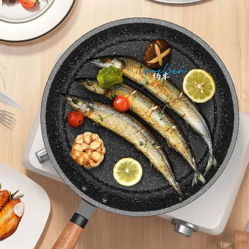 宰搂厂商直发煎锅不沾锅麦饭石不沾锅平底锅家用煎饼牛排锅瓦斯灶 不粘32cm加厚煎炒锅钢化盖