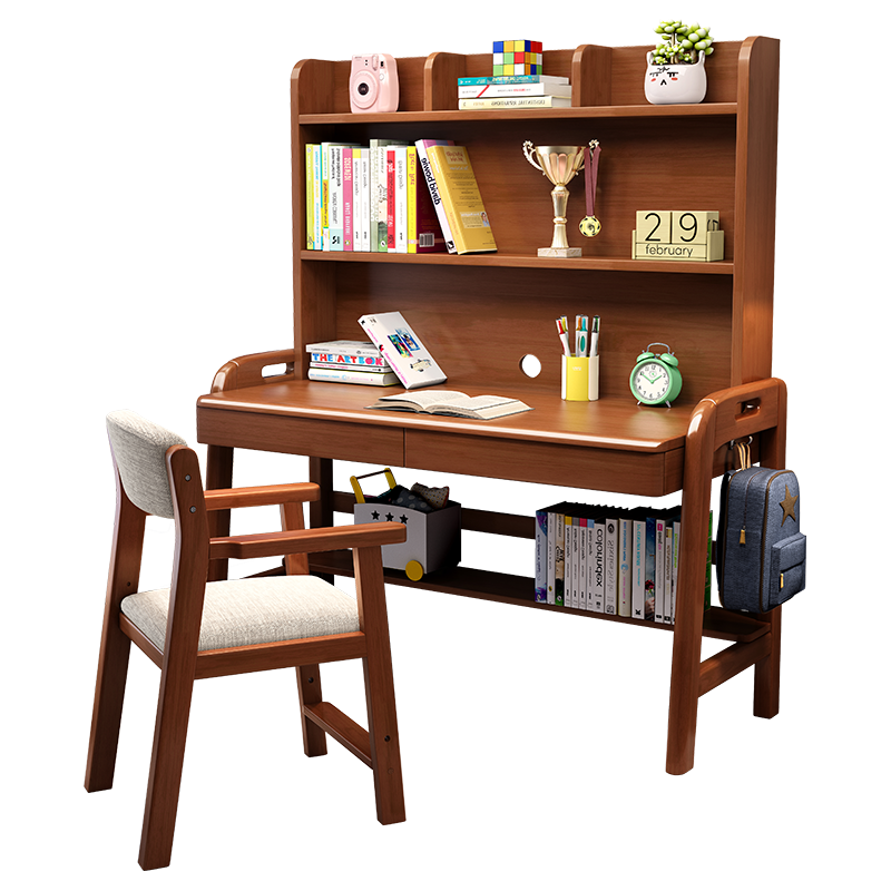 昭希 儿童书桌实木学习桌中小学生儿童写字桌书桌书柜组合书桌柜一体可升降儿童作业书桌椅套装 实木单桌（不含椅子）（白色） 1.4米