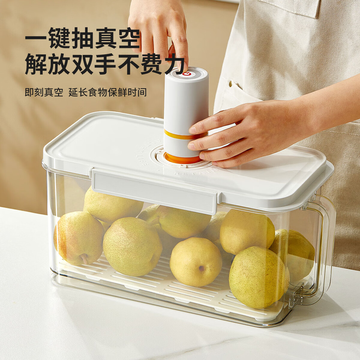 艾仕可真空保鲜盒密封食品级水果蔬菜冷冻分装专用整理冰箱食物收纳盒子 4.5L*1个装+电动抽真空泵