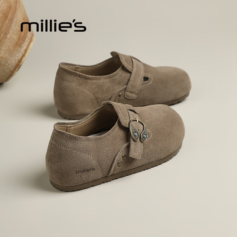 妙丽勃肯鞋女平底真皮浅口复古时尚潮流2025冬季新款通勤百搭单鞋 羚羊棕 35 (225mm) 标准码