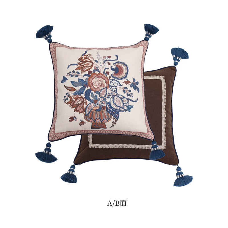 蜡笔派（Nabis）【孤品4折】蜡笔派「赛丽斯」法式古典花知晓抱枕沙发靠枕卧室垫 风传花信-抱枕(杏咖色) 50cm*50cm 枕套 （不含芯）