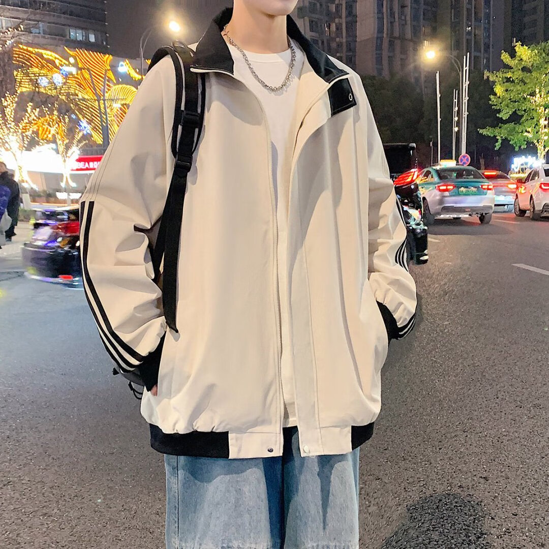 颂希尔美式工装外套男款秋冬季2025新款宽松立领条纹夹克男