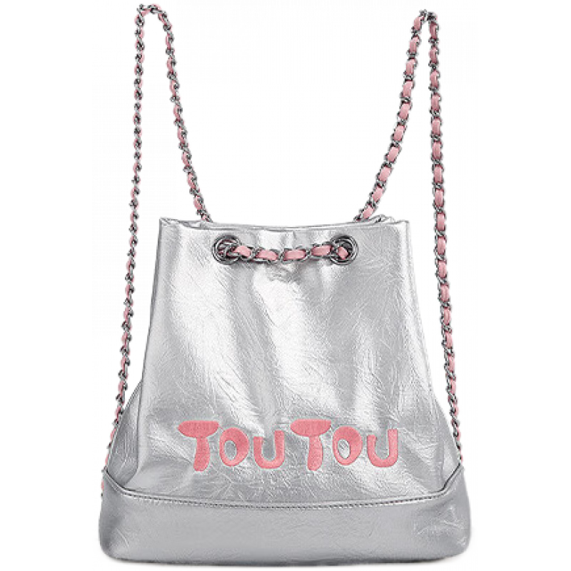 toutou原創(chuàng)鏈條雙肩包大學(xué)生通勤仿牛仔雙肩背包旅游書包女單肩包 月光銀