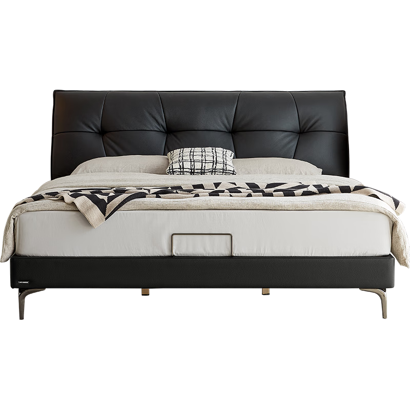 林氏家居皮艺床真皮头层牛皮悬浮床意式极简软包主卧室1.8米2米大床TPC328