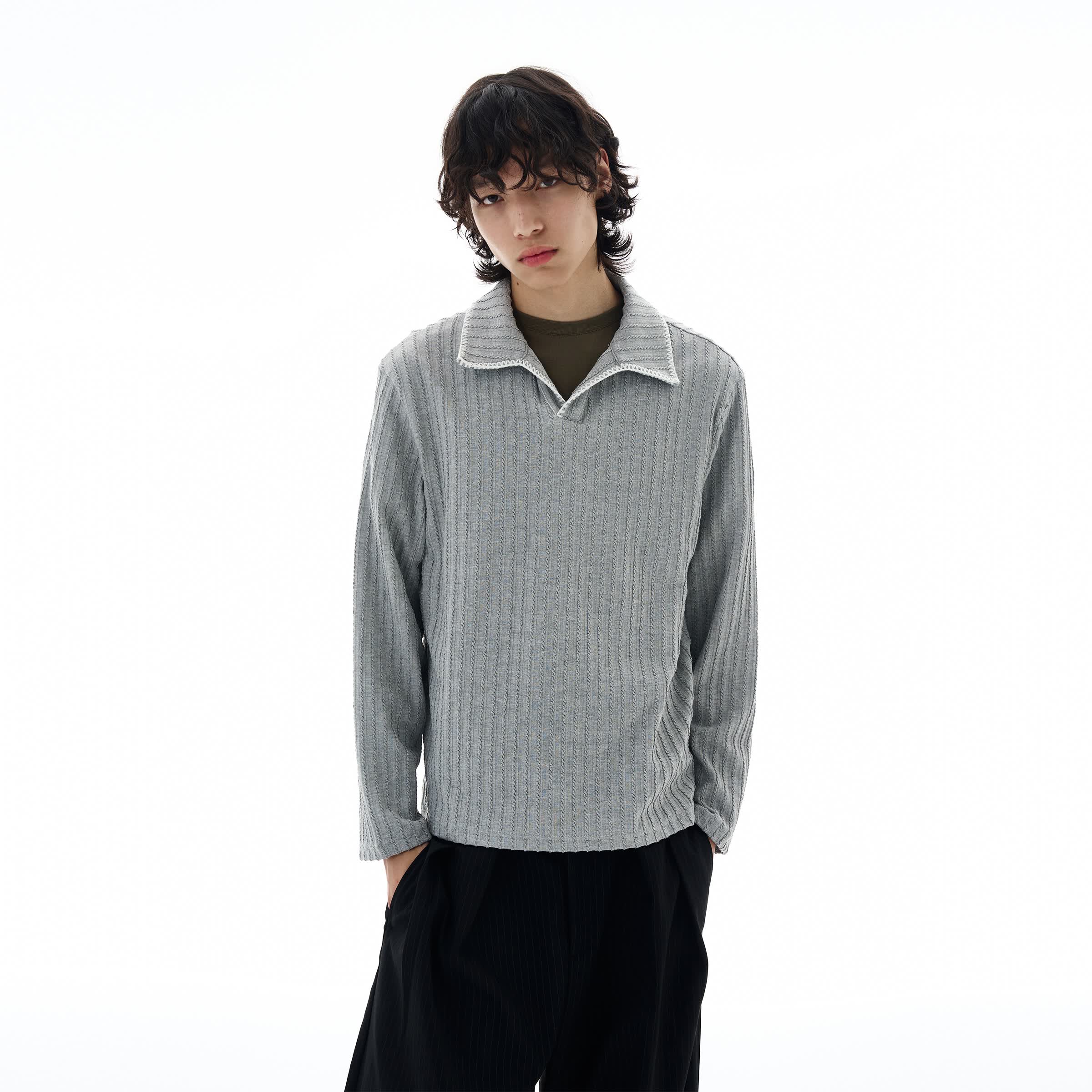 尾郎的店秋季美式痞帅高级感正肩polo衫男老钱风麦穗针织衫情侣潮新年 灰色 S