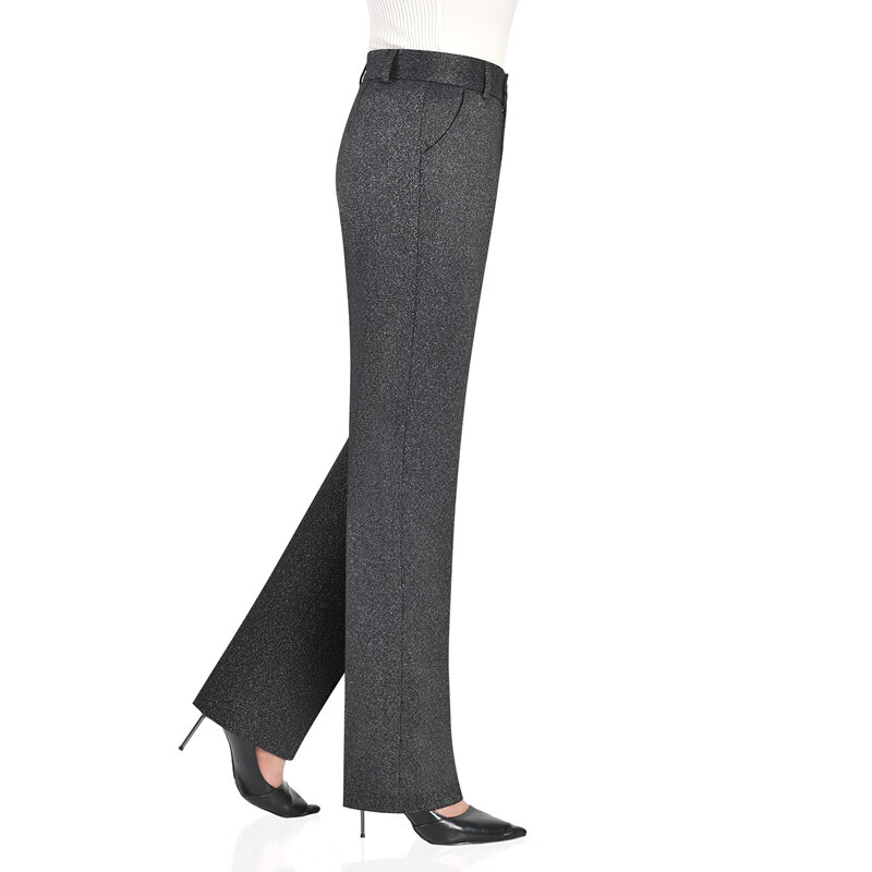 伊玟格格秋冬款女裤弹力妈妈直筒裤高腰中年女西裤黑灰加厚百搭长裤人字纹 深灰色 人字纹秋冬款 5XL  2尺9腰围35码(160斤左右穿)