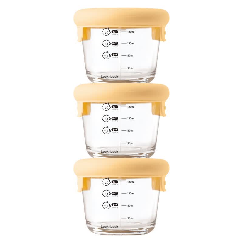 乐扣乐扣（LOCK&amp;LOCK）辅食盒婴幼儿保鲜玻璃碗套装冰箱收纳冷藏微波炉加热蒸煮 230mL*3PLNG508S3