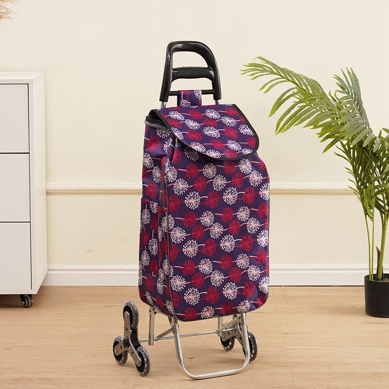 惜辰买菜小拉车家用便携超市购物车老人爬楼轻便可折叠拖车拉杆手推车 紫花水晶爬 30L