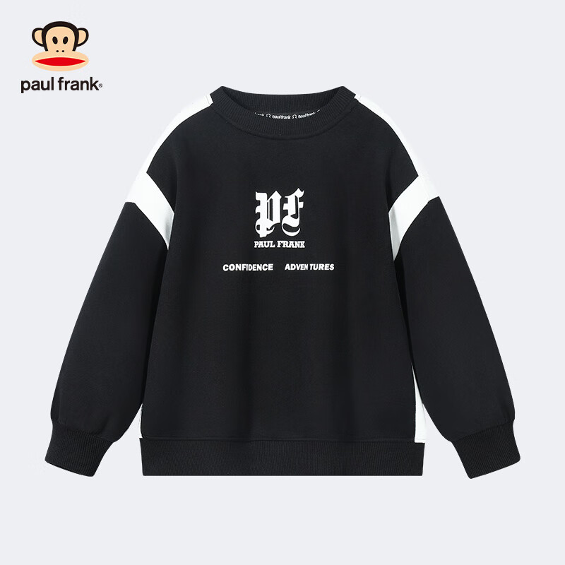 大嘴猴（paul frank）童装儿童卫衣2025秋冬款男女童休闲宽松舒适中大童运动圆领上衣 142F黑色 140