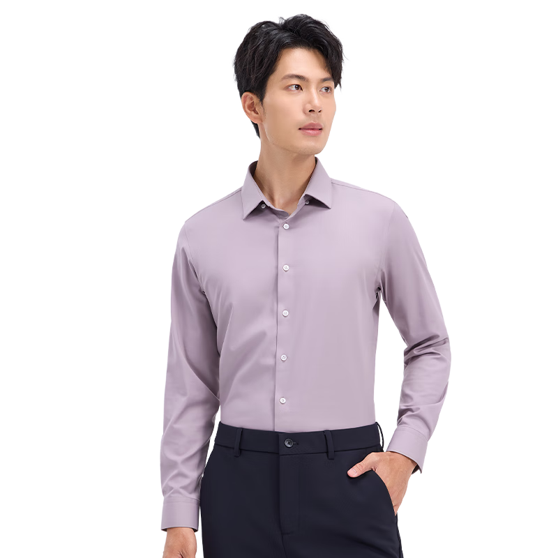 莱克斯顿长袖衬衫男三防面料抑菌防螨抗皱商务职业装休闲衬衣男 浅红 XL