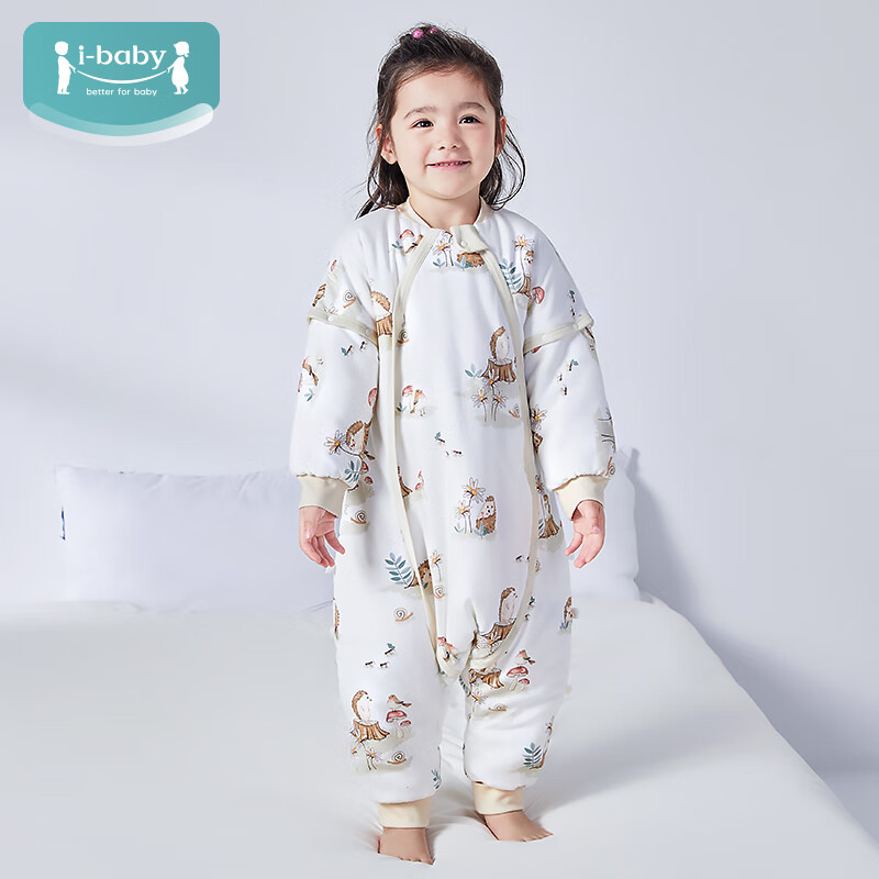 ibaby婴儿睡袋秋冬季防踢被分腿睡袋不夹棉睡袋亲肤柔软四季通用 【22-26℃】不夹棉舒适款-灌木刺猬 110码