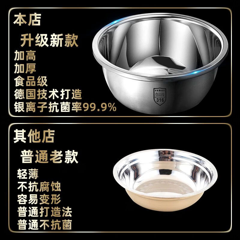 金汤银饺升级款316不锈钢厨房用品套装家用洗菜盆和面盆油盆打蛋盆 18-20cm-发两个