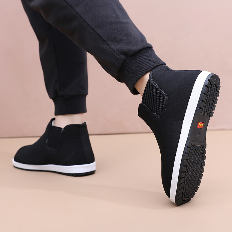 意迪森老北京布鞋加厚防滑保暖舒适一脚蹬爸爸棉鞋中老年老人棉鞋防水面 黑色 加绒 41 (255mm)