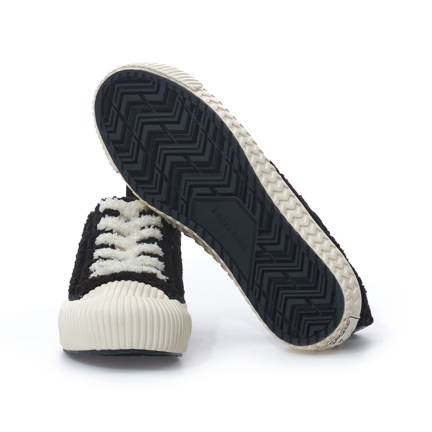 Excelsior饼干鞋官方 秋冬加绒男鞋休闲鞋增高板鞋棕色厚底帆布鞋女 道格熊(黑) 36 (230mm)