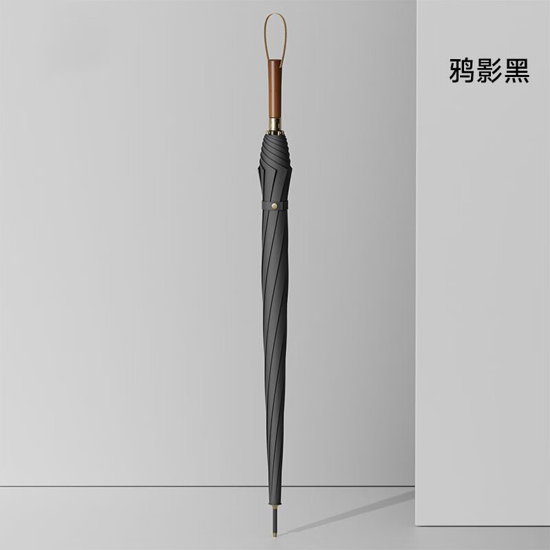 映棠德国品质新款古铜色高尔夫伞长柄直杆伞商务雨伞抗风全自动 鸦影黑黑胶防晒+一秒开伞+超大伞 29.8元
