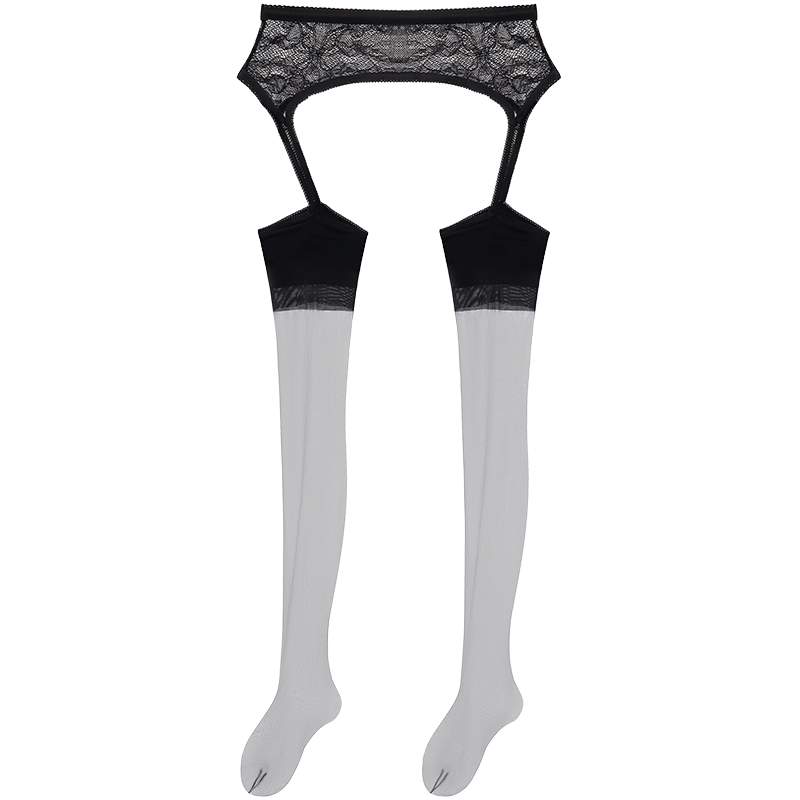 寶娜斯3D【蕾絲吊帶】黑色吊帶襪性感法式蕾絲花邊絲襪長筒過膝襪