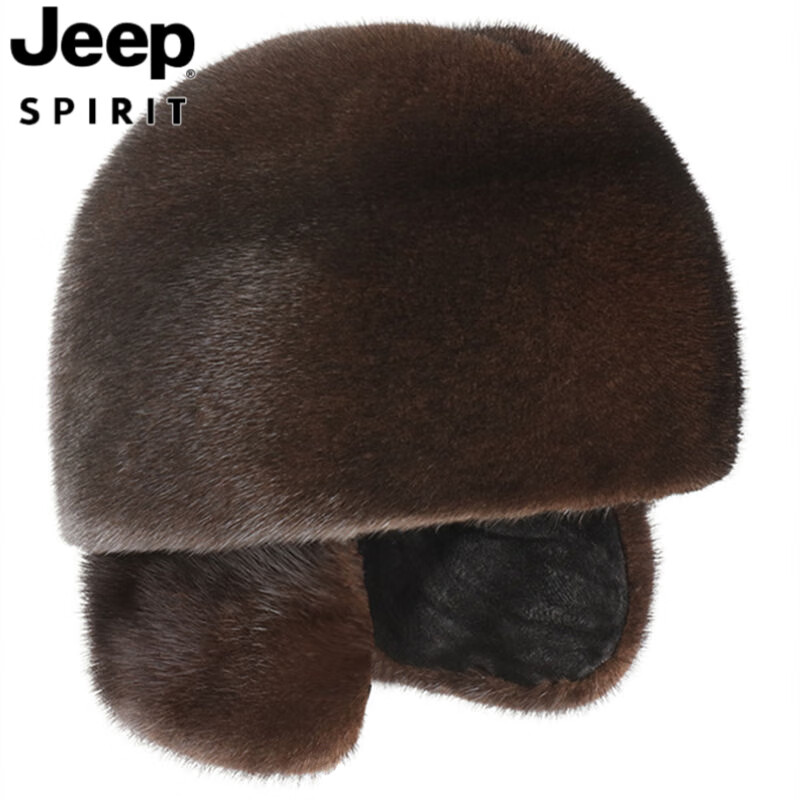 JEEP SPIRIT貂皮帽子男士中老年冬天老头帽秋冬季整貂护耳保暖水貂绒皮草棉帽 雷克黑色+(貂皮护耳) L(58-60cm)