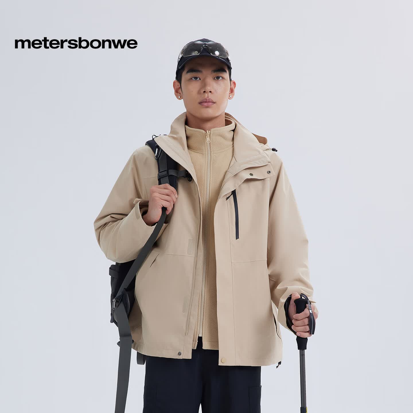 美特斯邦威男士夹克二合一防风外套秋冬潮流可拆分两穿衣百搭休闲上衣 玄影黑 L 175