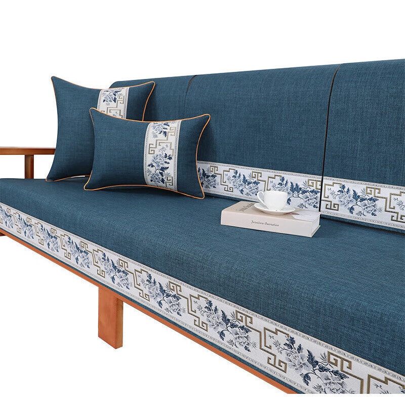 荃姝棉麻沙发垫中式沙发罩盖布巾感防滑沙发巾四季 国色天香-棉麻-红色 110cm*240cm