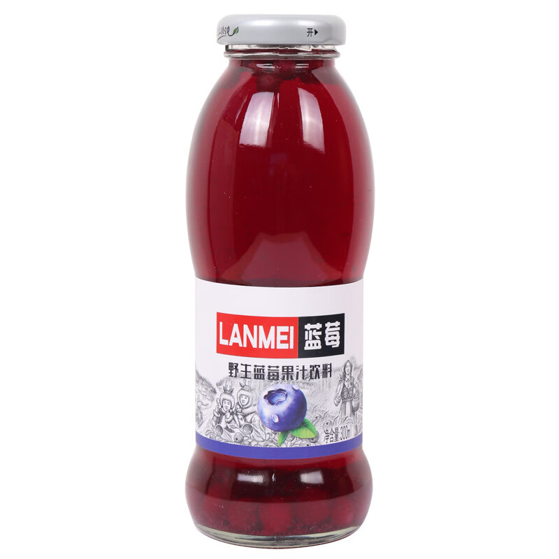 蓝百蓓蓝莓果汁 兴安岭野生蓝莓原浆果汁 300ml*8瓶 东北特产 果蔬汁 沙棘汁300ml*8