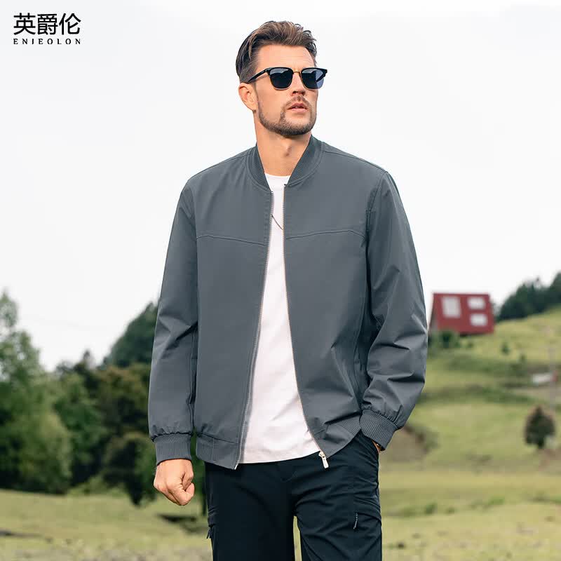 英爵伦（Enjeolon）棒球领夹克男士春秋季新款潮牌美式休闲飞行员外套通勤百搭上衣 深灰色 M 170/100A