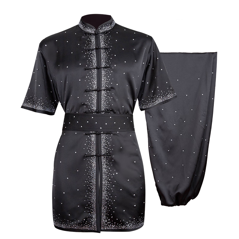 大業(yè)亨通大業(yè)亨通武術(shù)服男款武術(shù)表演服裝比賽專用練功服黑色真絲新款彩服 真絲定制 【定制款，15天左右發(fā)貨】 DZ 【聯(lián)系客服量身定制】