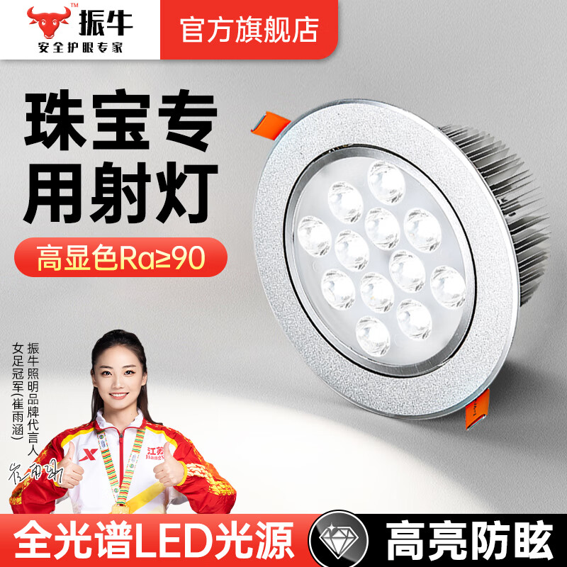 振牛嵌入式射灯12w18w24w商用天花灯眼镜店铺黄金珠宝灯led专用灯聚光 磨砂银【3W白光】开孔7.5cm 商用级珠宝射灯