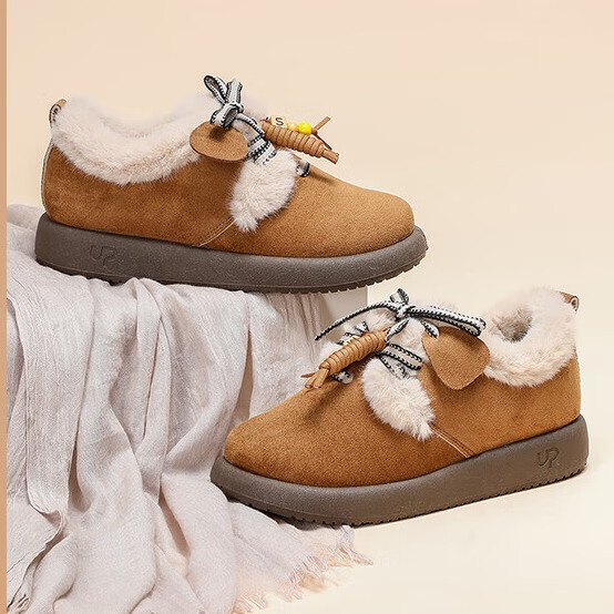 泰和源老北京布鞋女冬季加绒勃肯鞋厚底时尚舒适保暖软底防滑休闲棉鞋 羚羊棕 40