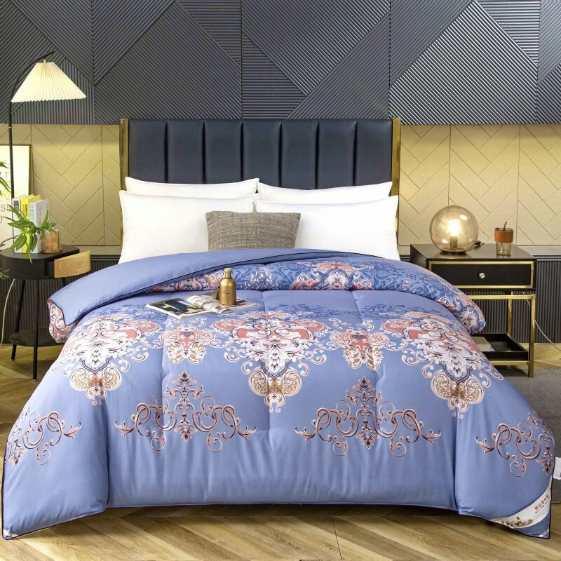 接运猫蚕丝被100桑蚕丝全棉被子冬被加厚保暖冬季10斤被芯春秋被 欧式风情-蓝色 150x200cm3斤夏被送被套