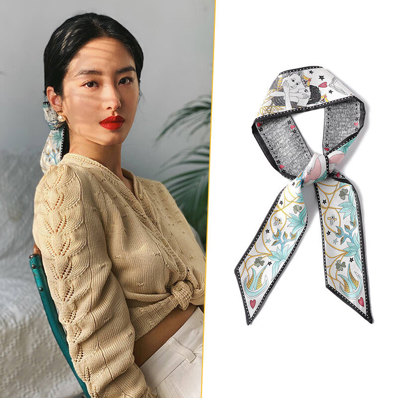 杭絲路絲巾女發(fā)帶，小絲巾長窄發(fā)手帕，楊采雨同款窄法圍巾 戀人(100x6cm)(楊采鈺同款)